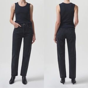 Agolde 90’s Pinch Waist High Rise Straight Jeans In Black Tea 25